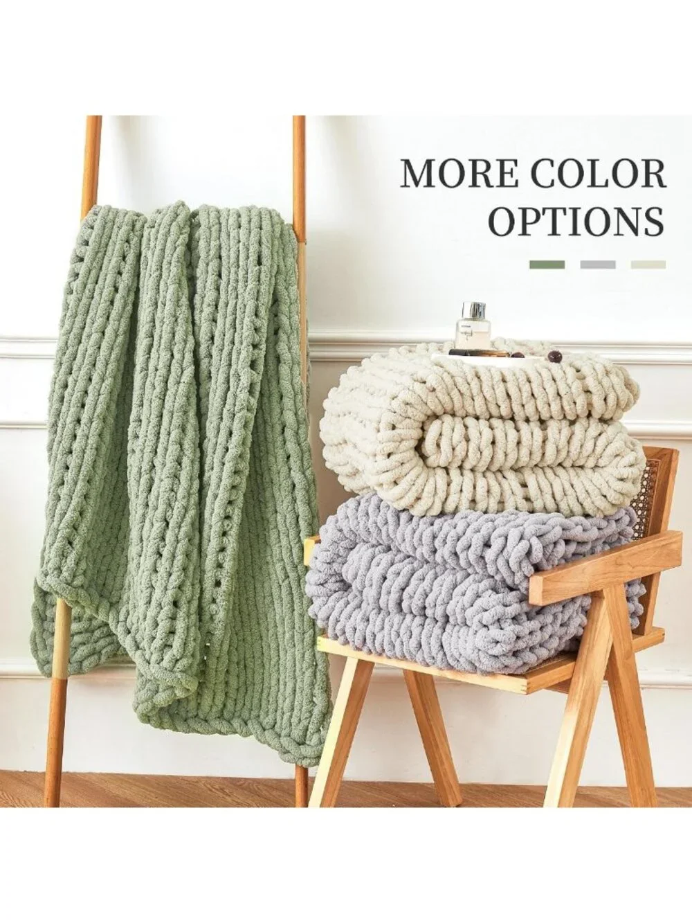 Cozy Chunky Knit Blanket Throw for Couch - Soft Knitted Yarn, 51
